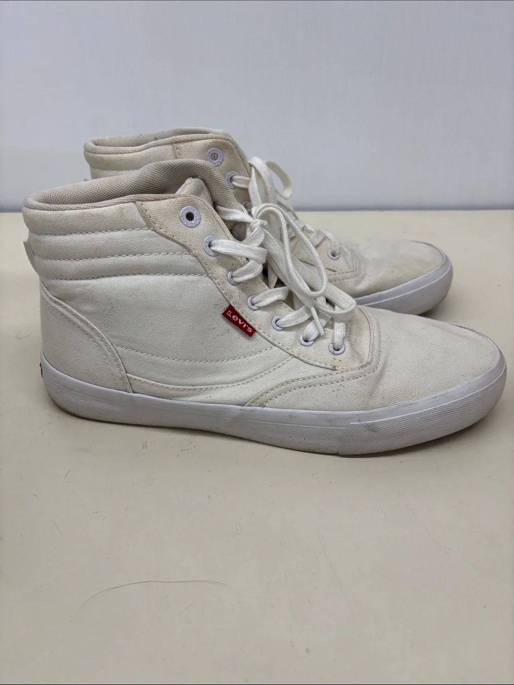 Levi's Men's High-Top Canvas Sneakers in Cream/White